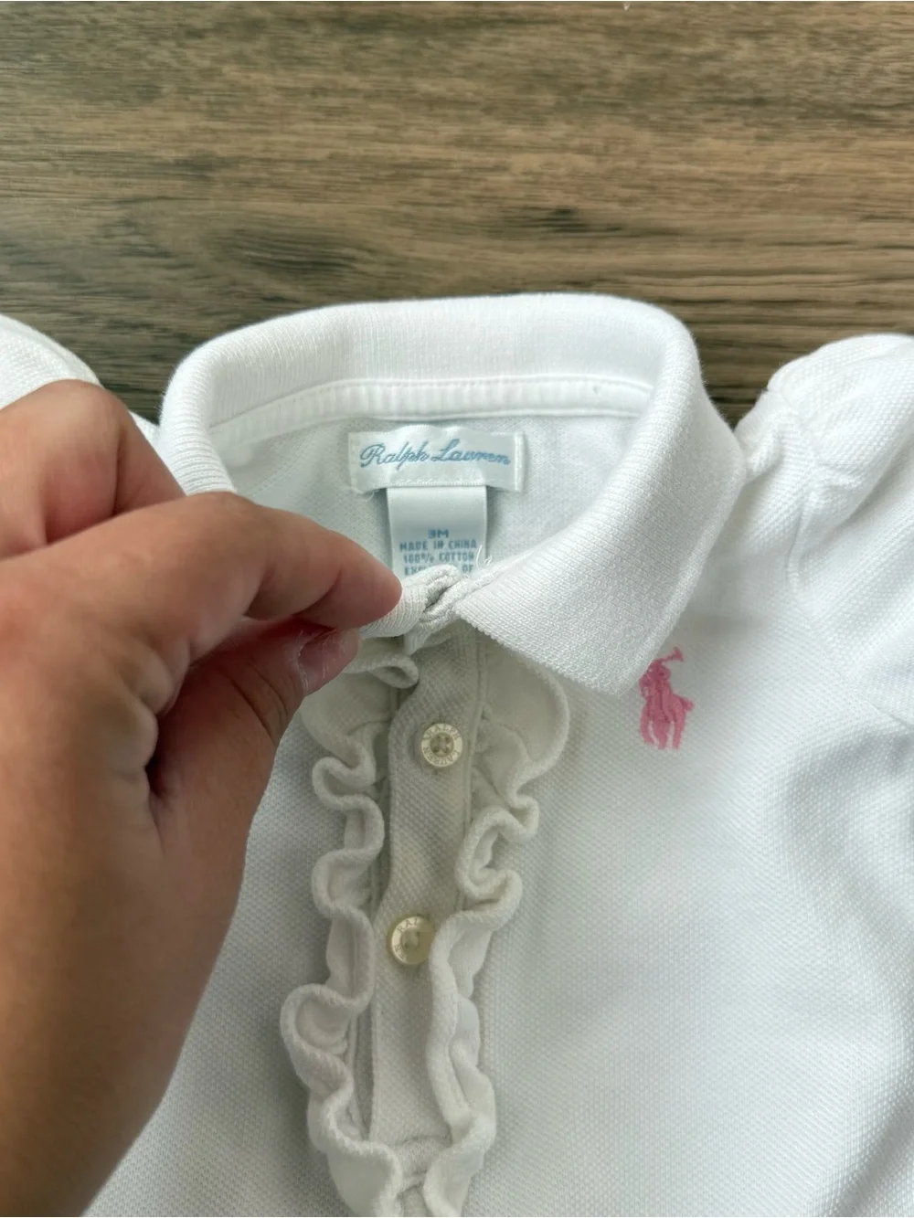 Ralph Lauren Baby Girl White Ruffle Polo Bubble Romper Pink Pony 3 Months